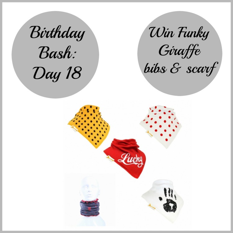 Birthday Bash: Day 18 – Win Funky Giraffe bibs & scarf